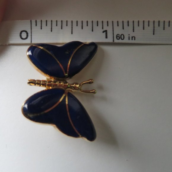 Lapis In 18K Yellow Gold Butterfly Brooch/Pendant - Picture 12 of 12